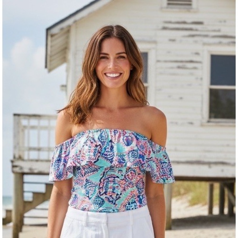 Lilly Pulitzer Large Tube Top Strapless Ruffle Cotton Size L Beach Shirt Vacay